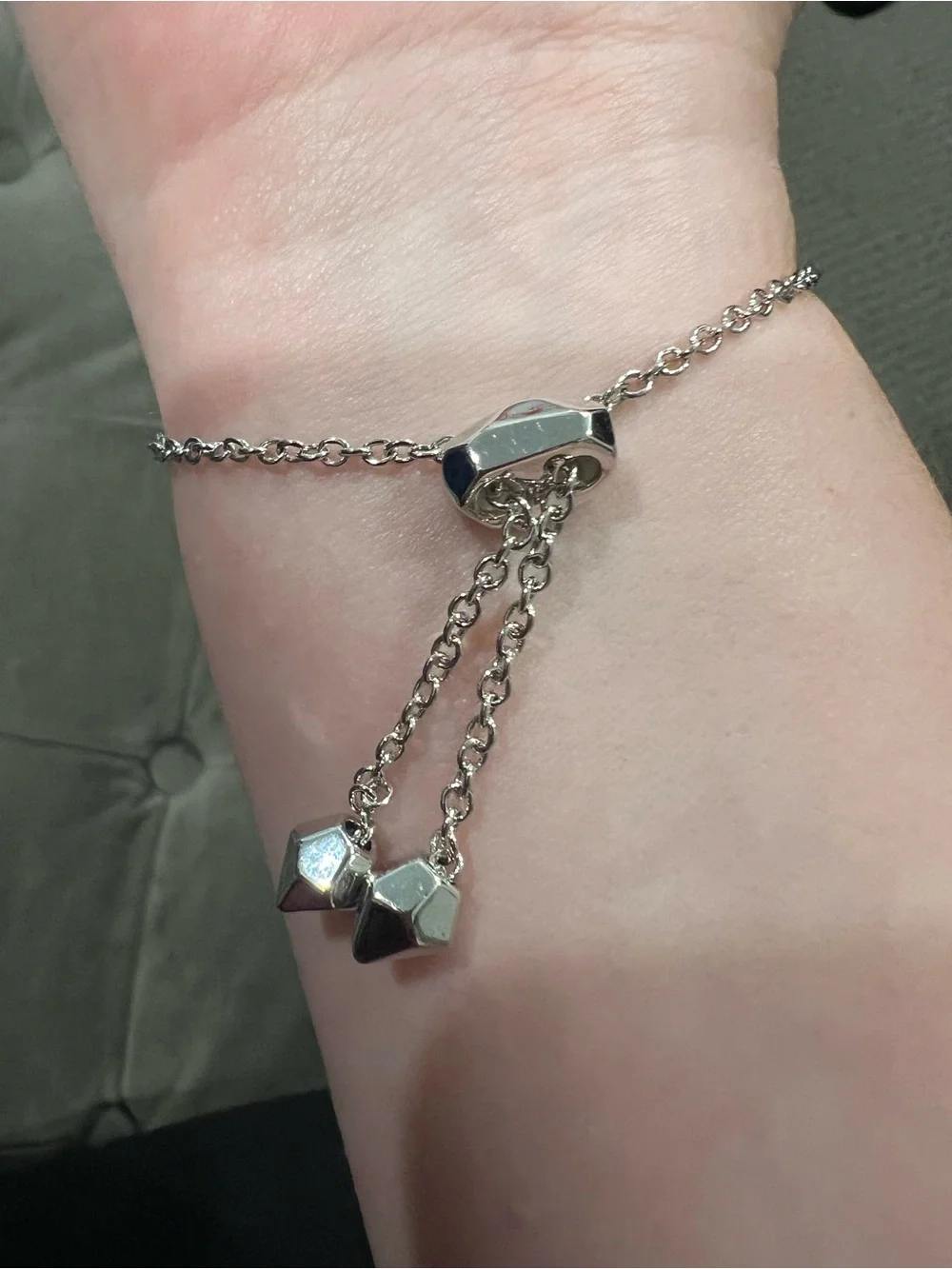 Adjustable Silver Chain Bracelet with Grey Stone